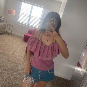 Hot pink NWT Anthropologie Maeve Ruffled Tulle Blouse cute top